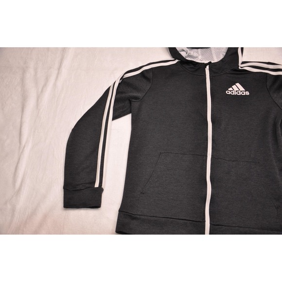 Adidas Hoodie Mens Large Black White Full Zip Three Stripe Logo Athletic Jacket - Picture 3 of 10